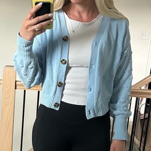 moon & madison Light Blue Button-Front Knit Cardigan